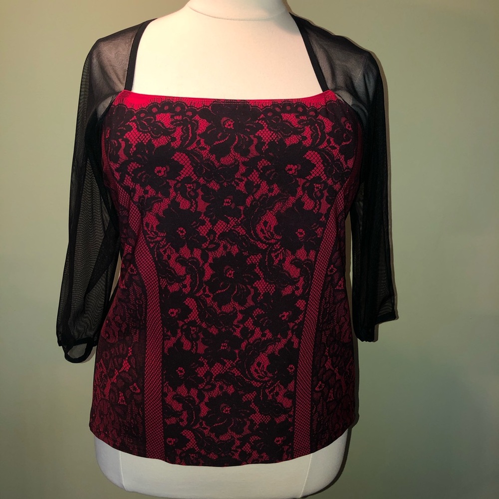 IGIGI Black & Red Floral Print Blouse 22/24 3X